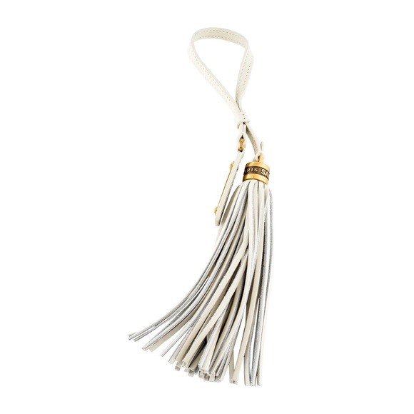 Yves Saint Laurent / White Leather Tassel Bag Charm - Picture 1 of 6